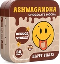 Happy Strips Organic Ashwagandha KSM 66 " GABA for Stress Relief, Calmness, Sleep - Fast-Acting " Rapid-Dissolving, Chocolate Mocha Flavored, Organic, Vegan, Sugar-Free - 30 Count