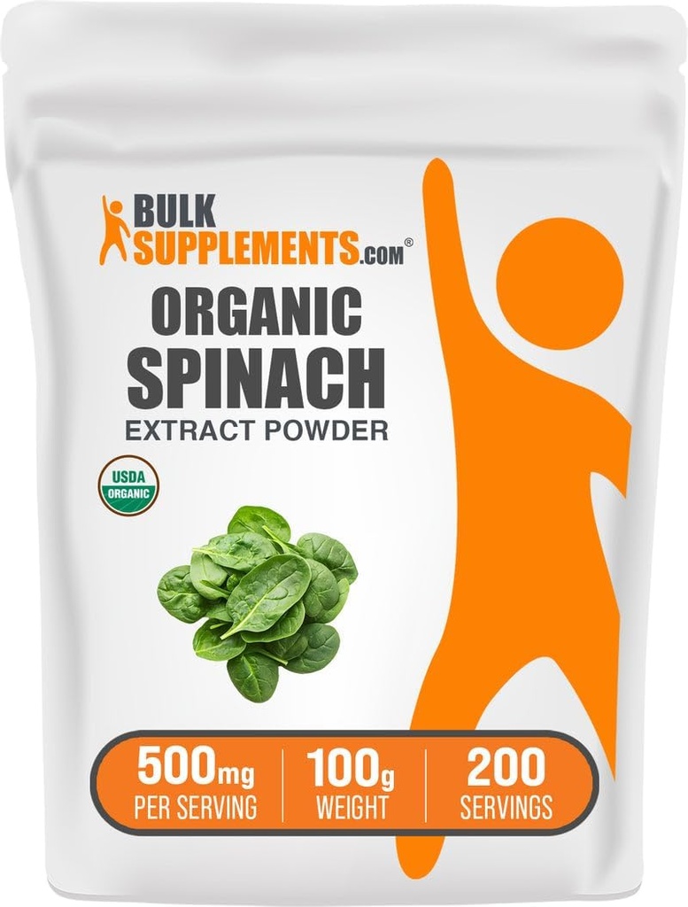 BulkSupplements.com Organic Spinach Extract Powder - Organic Spinach Powder from Leaf Extract, Herbal Supplement - Gluten Free, 500mg per Serving, 100g (3.5 oz) (Pack of 1)