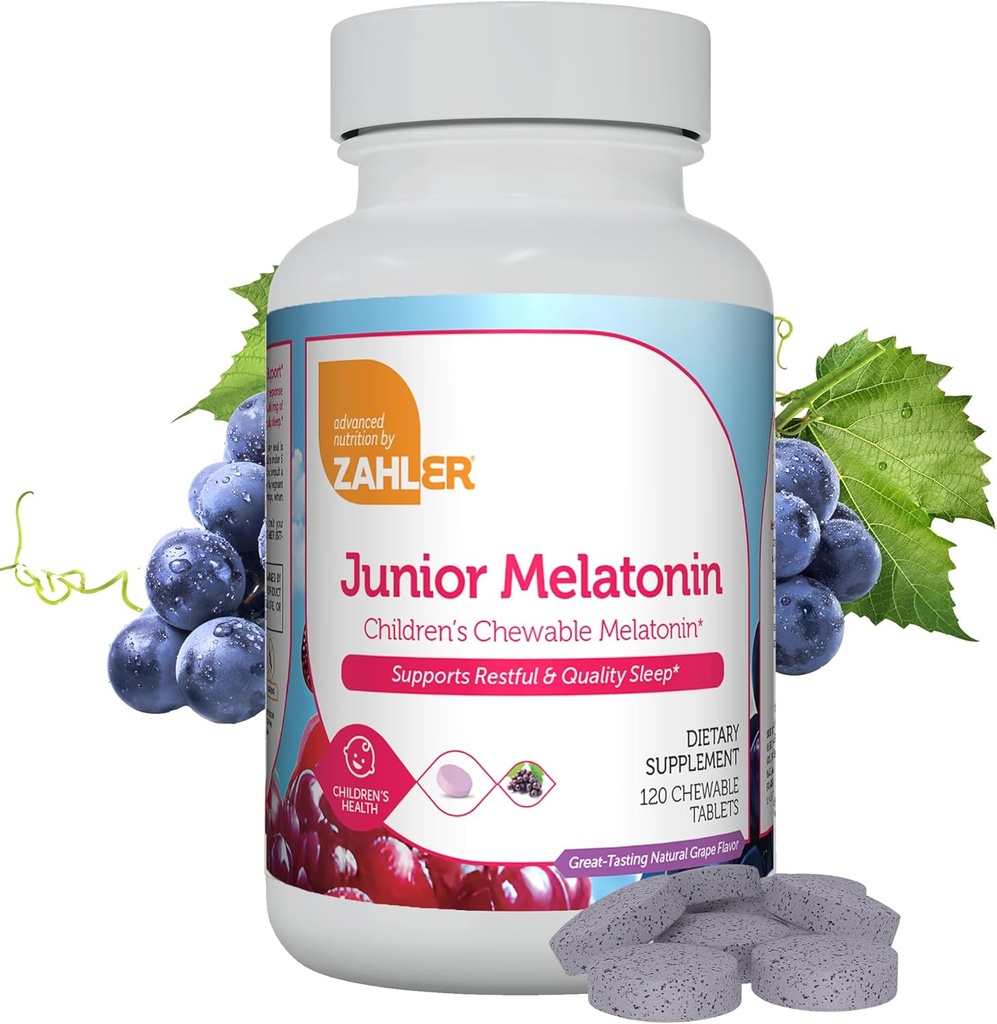 Zahler 1MG Melatonina infantil para niños - Apoyo al sueño y descanso de calidad para las edades 4+ Delicious Natural Grape Flavor - Non GMO Kosher Low Dose Childrens Melatonin 1 MG (120)