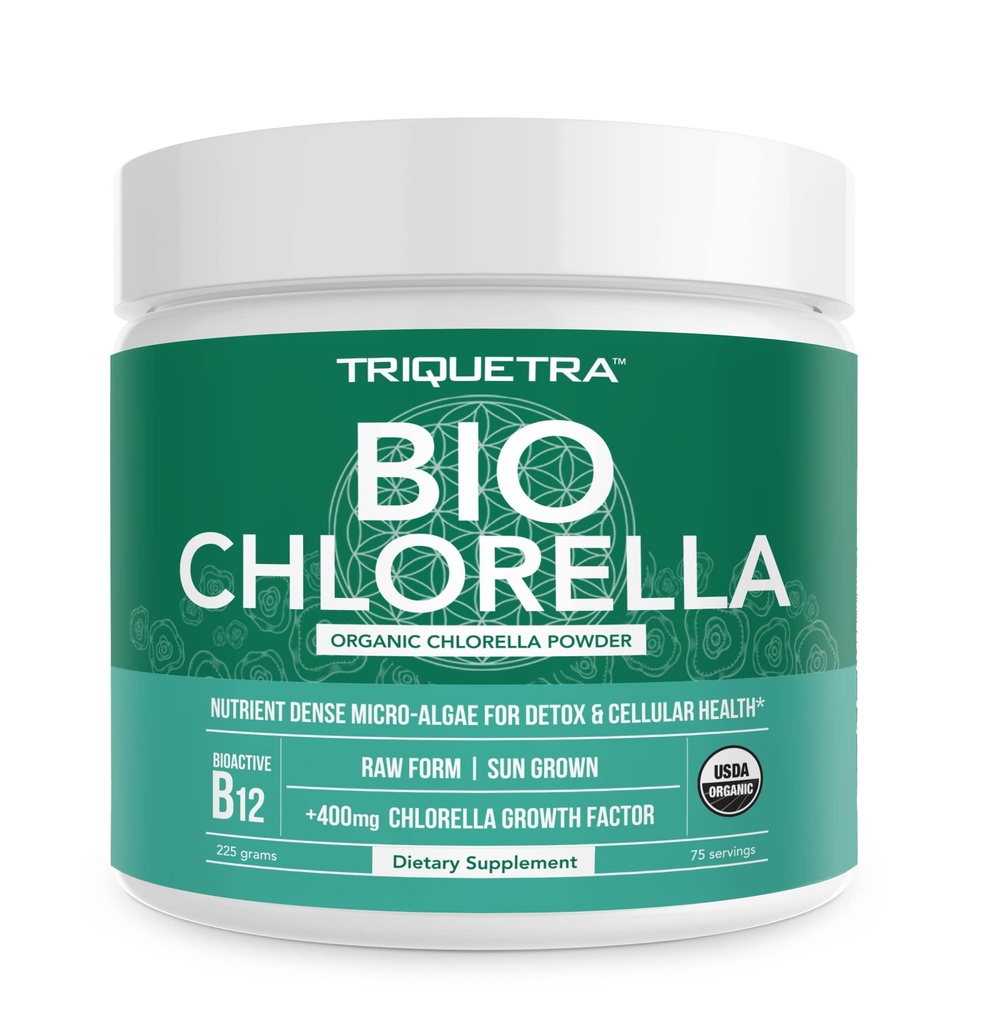 Pólvora de Clorella Orgánica – Raw &amp; Sun-Grown – Algas Verdes Nutrient-Dense con CGF (factor de crecimiento de Clorella), soporta Well-Being y Vitality Global – Vegan-Friendly – 75 Serviciones (225g)