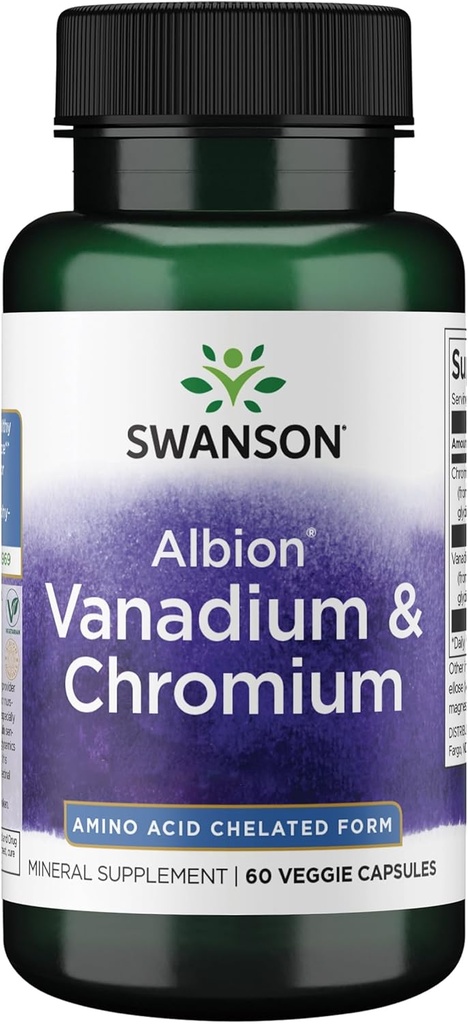 Swanson Albion Chelated Vanadium y Chromium 60 Veg Capsules