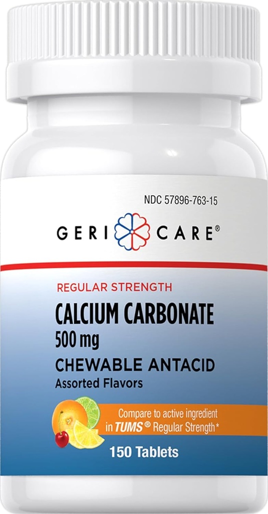 Gericare Calcium Carbonate 500mg Chewable Antacid,150 Conde (Pack of 1)