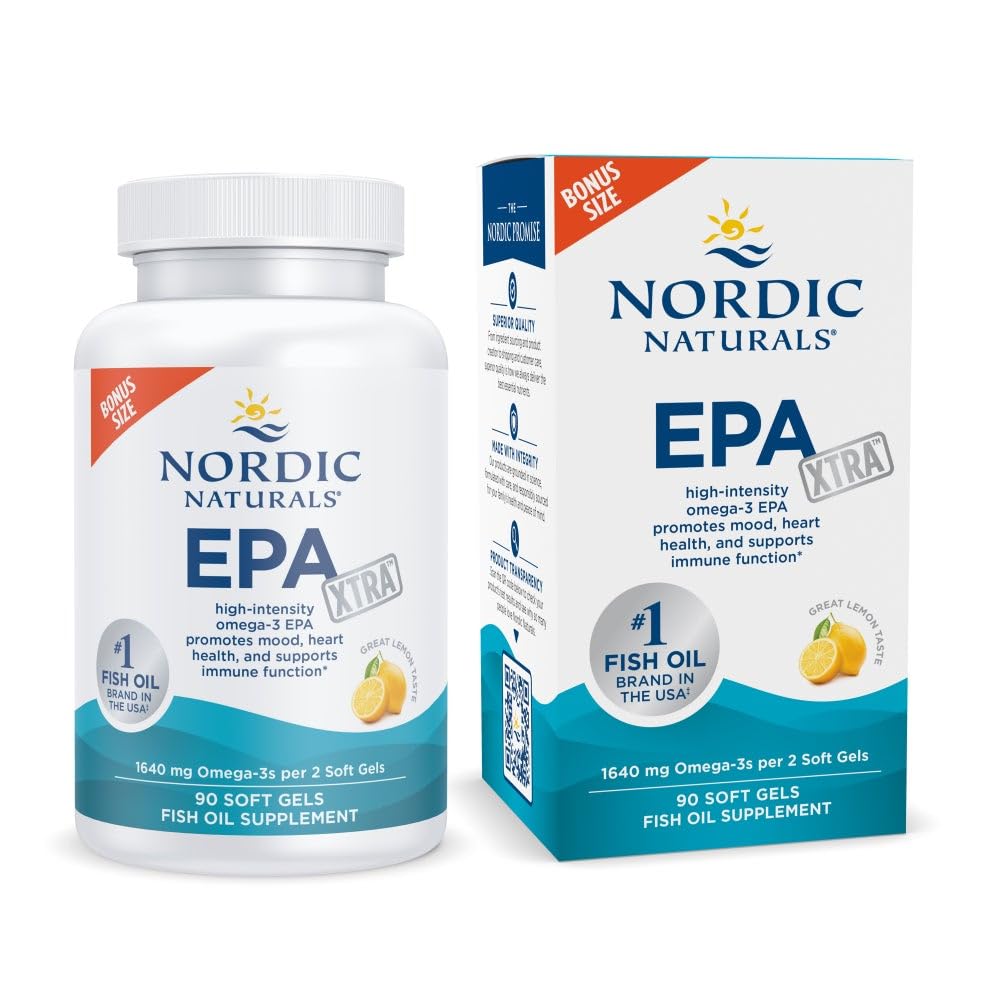 Naturales nórdicos EPA Xtra, Lemon - 90 Gels blandos - 1640 mg Omega-3 - Fórmula de EPA de alta intensidad para el humor positivo, la salud cardíaca y la inmunidad saludable - No GMO - 45 Servimientos