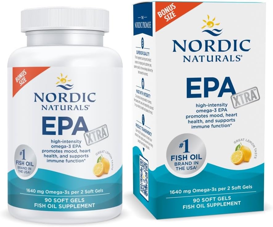 Naturales nórdicos EPA Xtra, Lemon - 90 Gels blandos - 1640 mg Omega-3 - Fórmula de EPA de alta intensidad para el humor positivo, la salud cardíaca y la inmunidad saludable - No GMO - 45 Servimientos