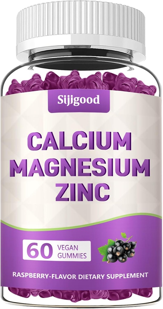 Calcium Magnesium Zinc Gummies with Vitamin C D3 K2, Calcium Gummies for Bone, Muscle, Calm &amp; Zzz Support, High Absorption Formula with Magnesium Zinc Folate Potassium, Elderberry Flavored 60 Counts