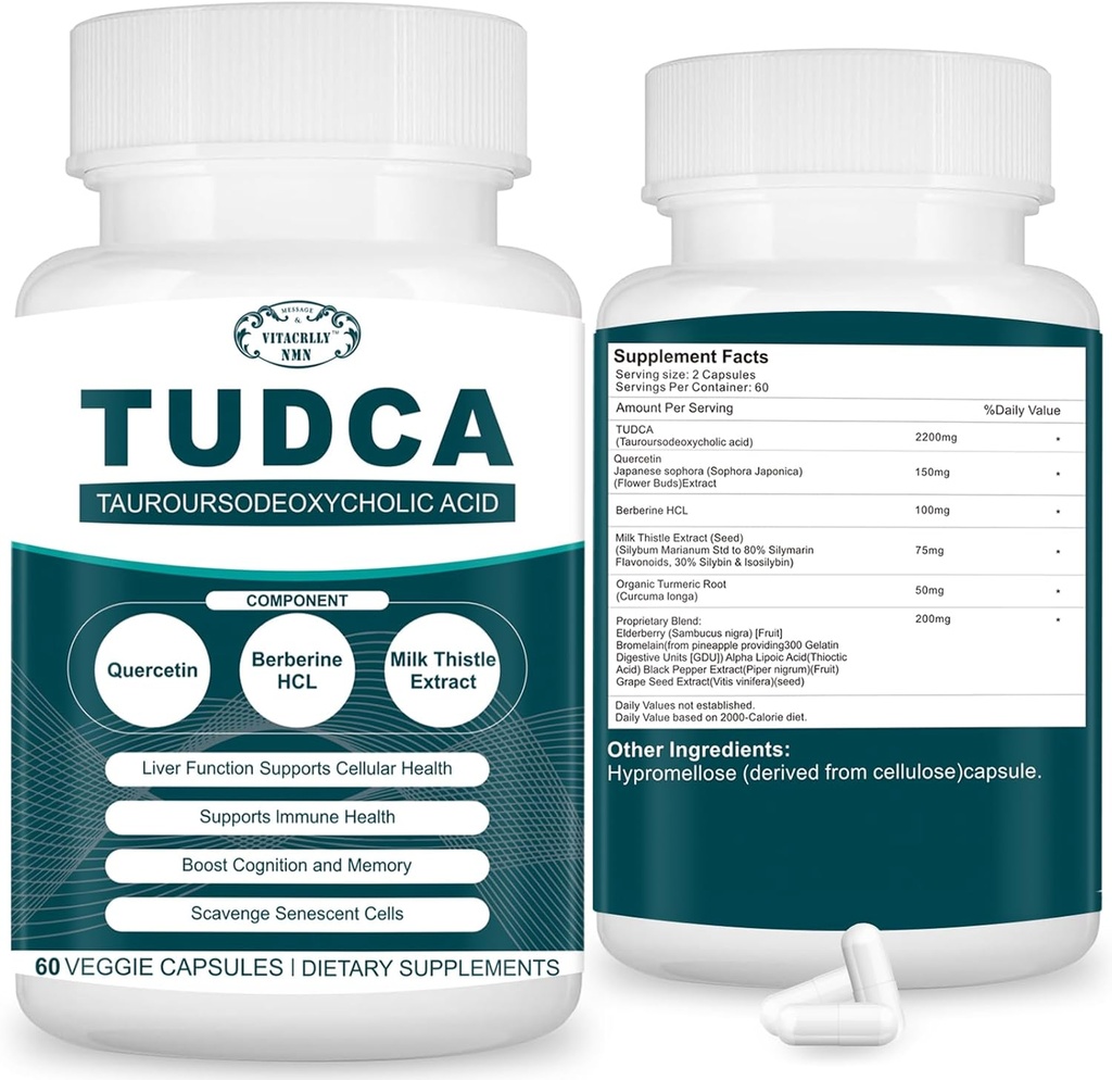 2200MG TUDCA Suplementos - Bile Salts Suplemento Complejo para Detox Liver &amp; Cleanse, Gallbladder Cleanse, Digestive Health 60 Capsules