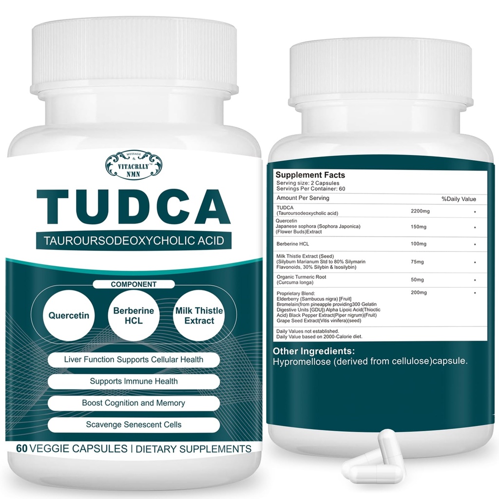 2200MG TUDCA Supplements - Bile Salts Supplement Complex for Liver Detox & Cleanse, Gallbladder Cleanse, Digestive Health 60 Capsules