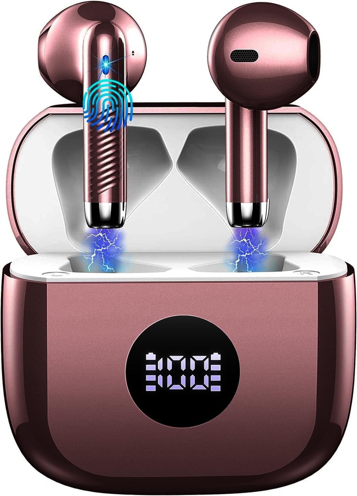 Earbudos inalámbricos, Bluetooth 5.4 Ear Buds LED Power Display Auriculares Bass Stereo, Bluetooth Earbuds in-Ear Noise Cancelling Mic, 40H Playback Mini Case IP7 Auriculares deportivos impermeables para Android iOS