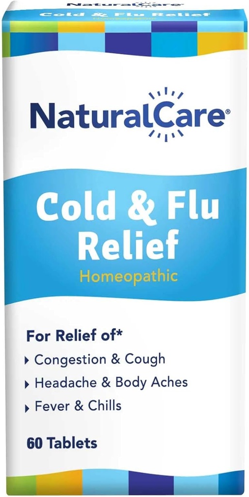 NaturalCare Cold " Flu Relief, Homeopathic Tablets, 60ct TEN may Provide Support Through Congestion, Cough, Headache, Sore Throat, Runny Nose, Body Aches, Fever, Chills