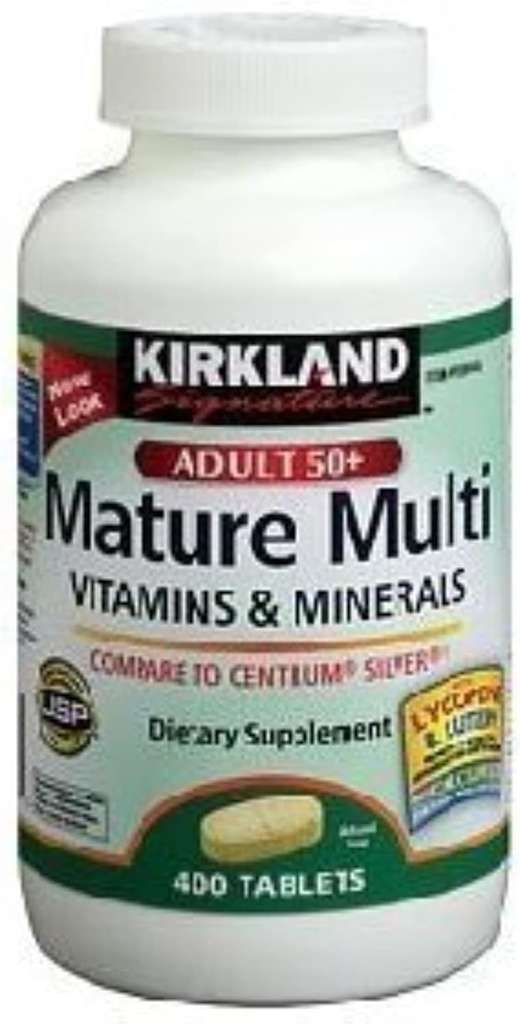 Kirkland Signature Mature Multi Vitaminas &amp; Minerales con Lycopene y Lutein 400 Tabletas - Comparación con Centrum Silver