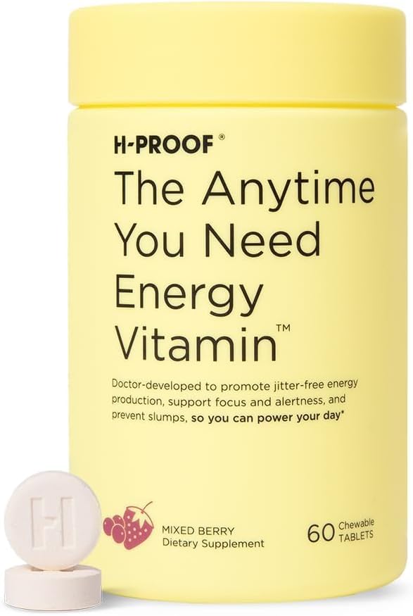 H-PROOF El tiempo que necesite vitamina energética para energía sostenible, foco " alerta con cafeína libre de jitter, 60 suplementos energéticos factibles (30 servidos), Berry mixto
