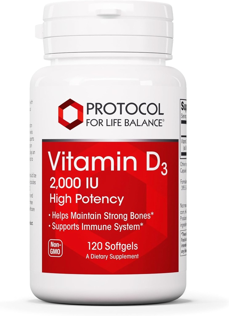 Protocolo Vitamina D3 2,000 UI - Apoyo inmunitario, Huesos saludables y dientes - 120 Softgels