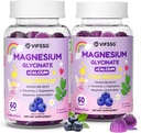 Magnesium Glycinate Gummies for Adults &amp; Kids 4+, 2 Pack Sugar Free Magnesium Bisglycinate Suplemento 400/200 mg con L Theanine, Chamomile, Lemon Balm for Evening Support &amp; Bedtime Routine 120 Gummies