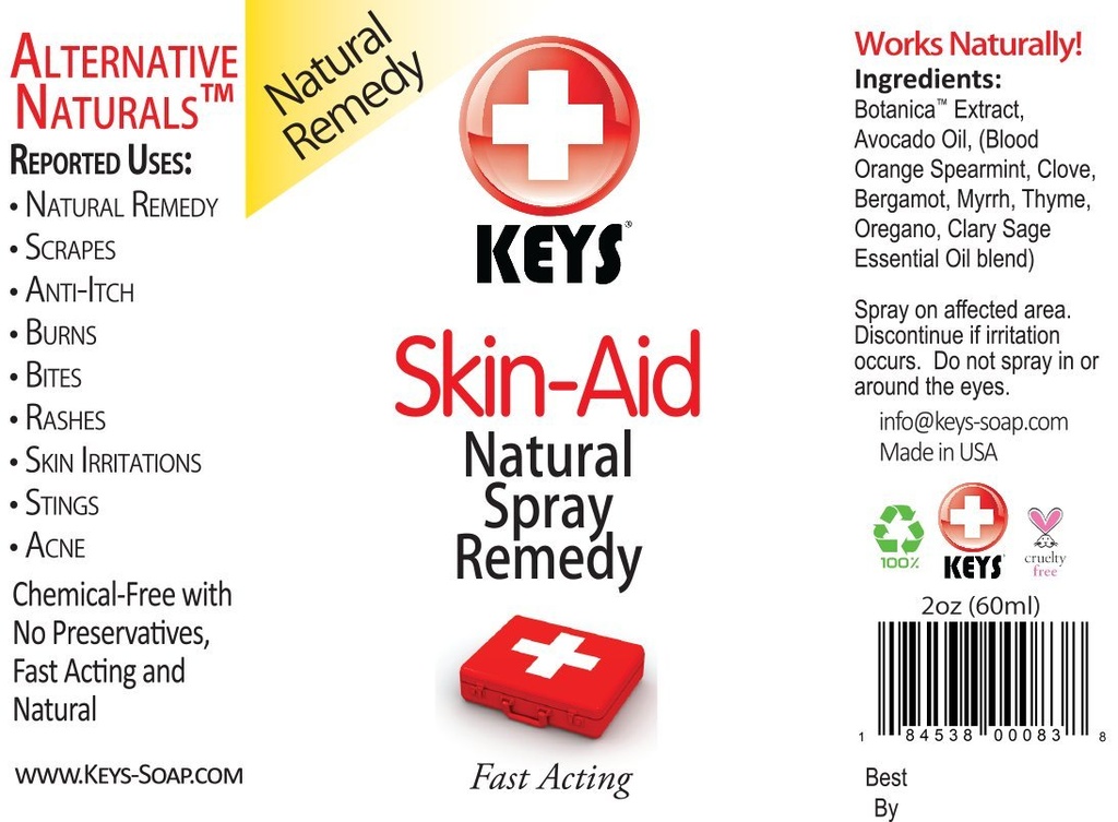 Keys Skin-Aid Vegan, Chemical-Free, All Natural Antiseptic Analgesic Spray Therapy Remedy, Fast Acting Pharmaceutical Grade Ingredients in Therapeutic Proportions, No Lidocaine, 2 onces