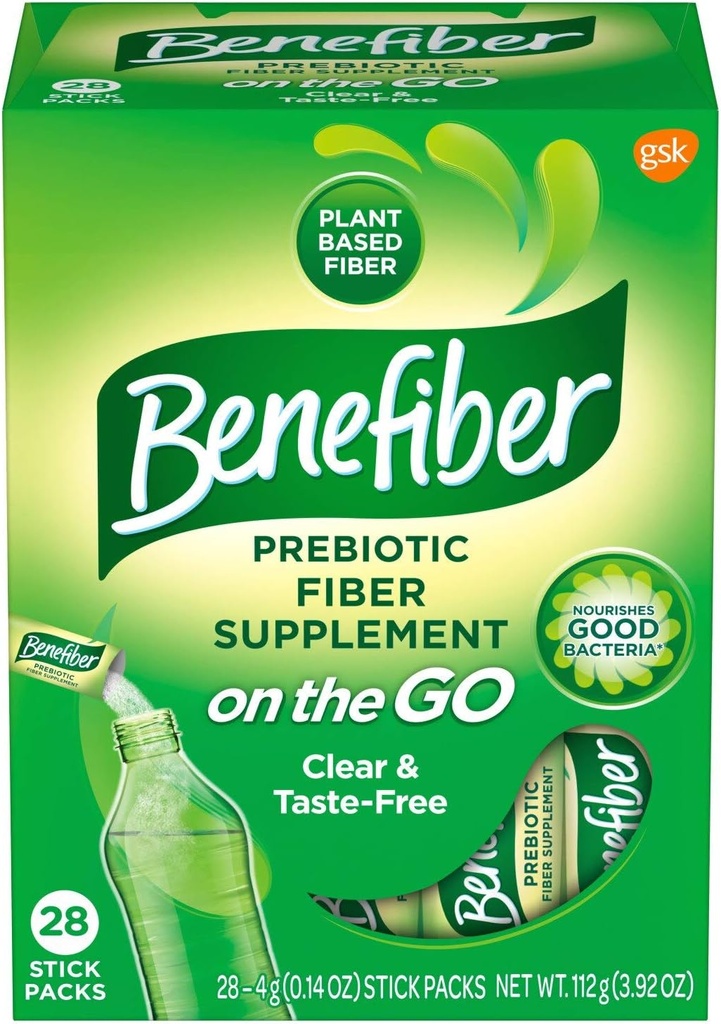 Benefiber Fiber Suplemento En el Go Stick Packs para uso conveniente 28 Stick Packs Por Caja (1 Caja Única)