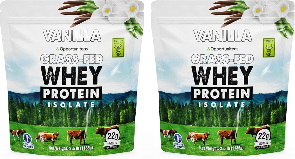Opportuniteas Grass Fed Vanilla Whey Protein Isolate Powder - 22g Protein Powder Sin Sweeteners artificiales, Vacas sin hormonas, No GMO - 5lb