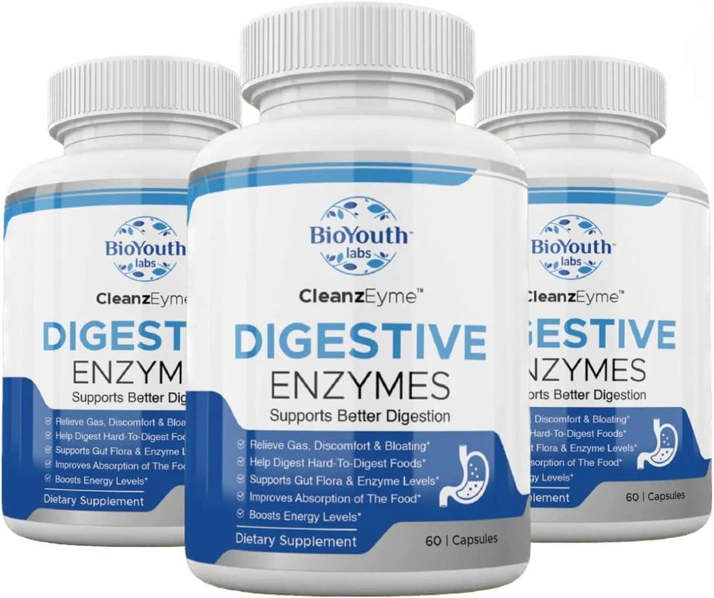 Labs Natural Digestive Enzymes &amp; Probiotic Supplement for Adults, 180 Capsules - Nutritious Blend of Digestive Enzymes & Advantage Probiotic for Digestion & Digestive Health.