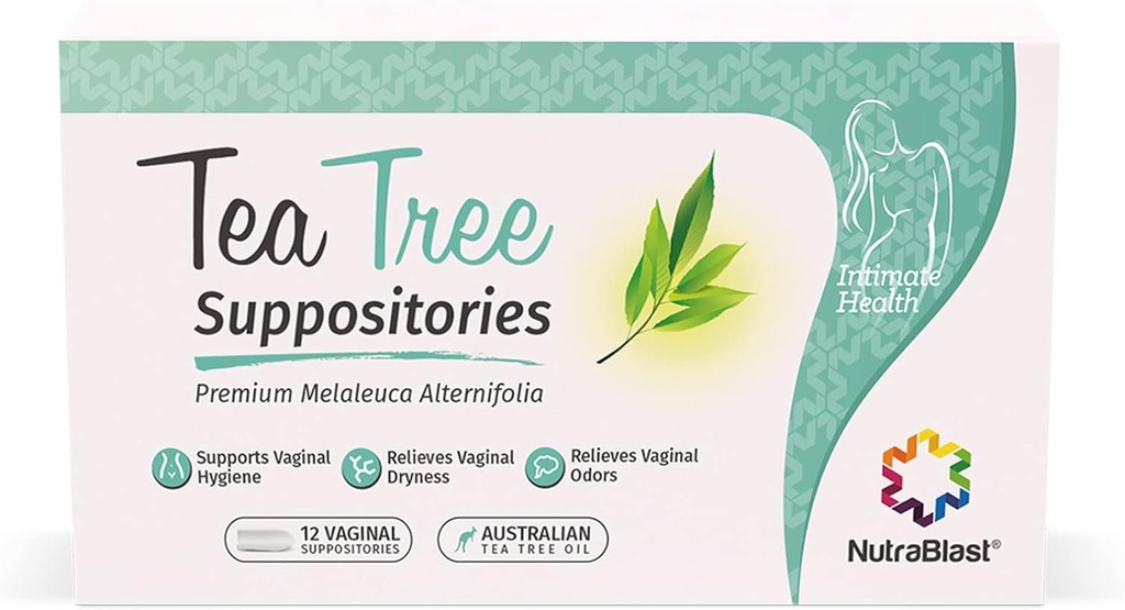NutraBlast Tea Tree Oil Suppositories (12 Count) | All Natural Intimate Deodorant for Women | Restore Feminine Balance | Made in USA