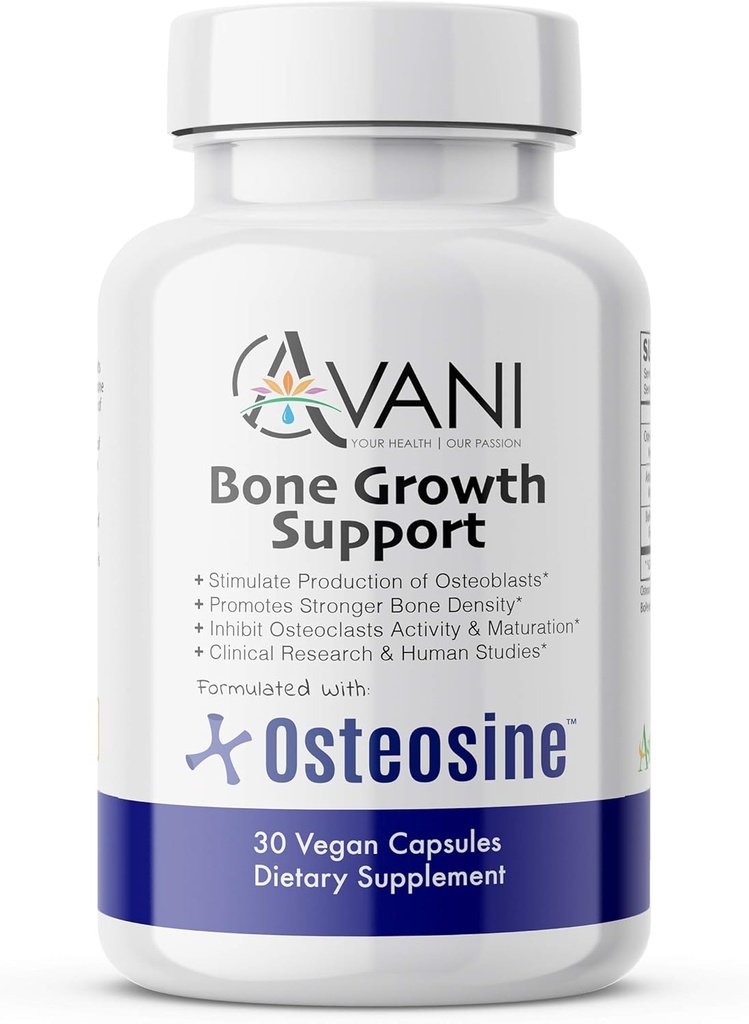 Avani Health – Osteosine Bone Growth Support - Incrementar los niveles de calcio y la fuerza ósea - Aumentar la absorción con BioPerine y AstraGin - Gluten Free Bone Supplement - 30 Vegan Capsules