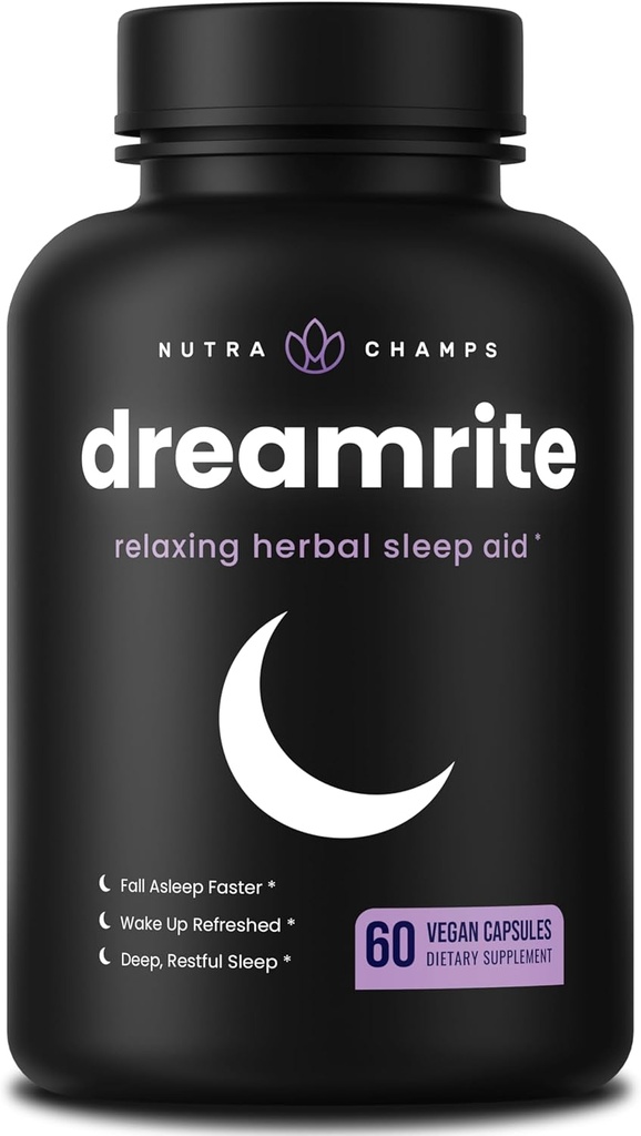 NutraChamps 10-in-1 Asistencia natural para el sueño para adultos - Melatonina, Lemon Balm 1000mg, Chamomile 400mg, Valerian Root 600mg, L Theanine, L Tryptophan, GABA, Magnesium Sleep Aid