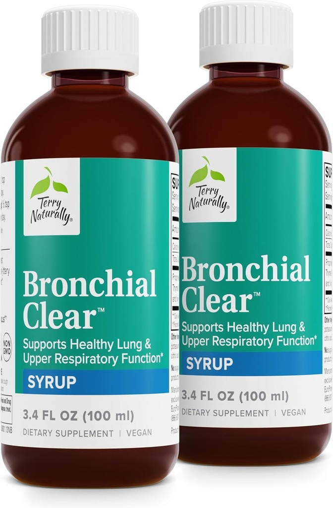 Terry Naturalmente Bronchial Clear Liquid - Soporte respiratorio para la salud bronquial y pulmonar - Soporte bronquial para la salud respiratoria - Soporte pulmonar saludable para niños adultos - 3.4 fl oz (Pack of 2)