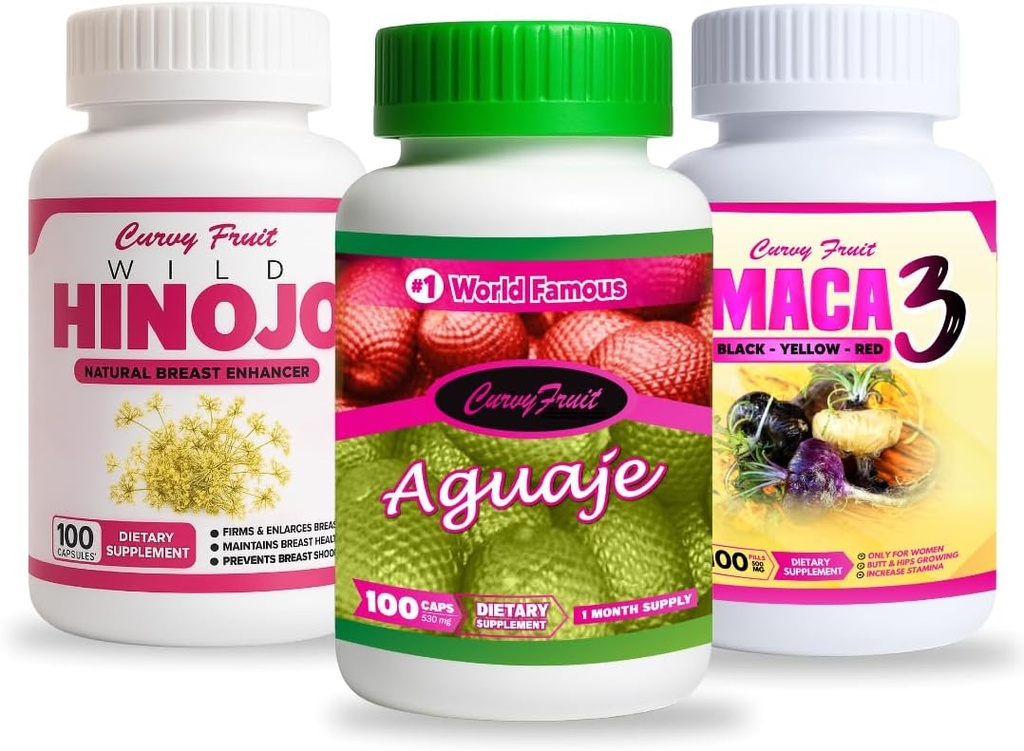 Booty más grande, Busto &amp; HIPS – Aguaje + Maca 3 + Wild Hinojo Pills – Suplemento de formación natural de curvas – 3 botellas / 1 mes de suministro