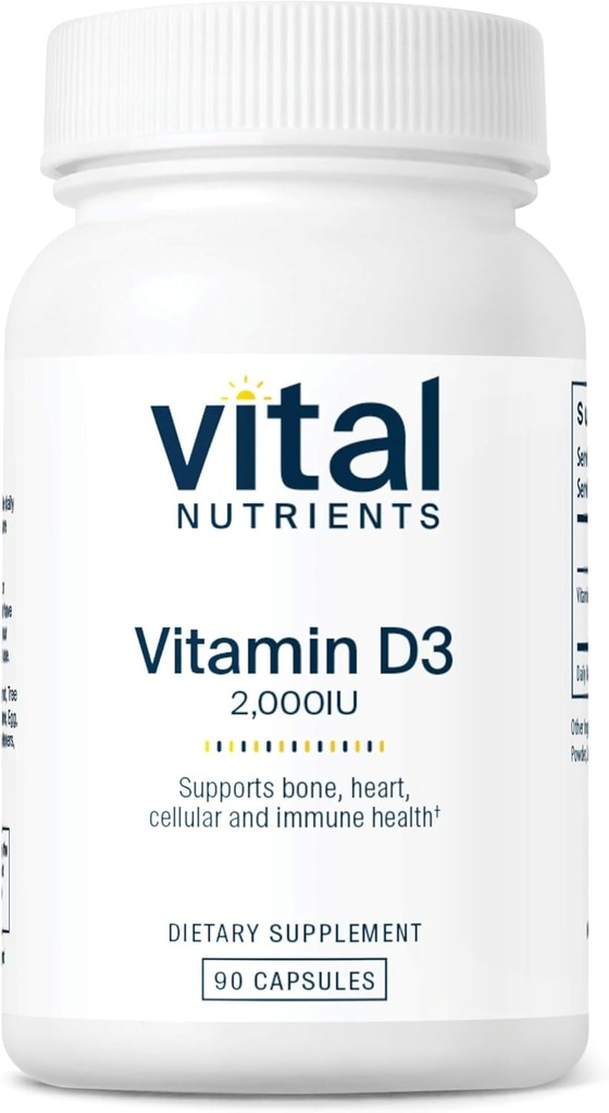 Nutrientes Vitales Vitamina D 2000 UI habit Vitamina D3 Suplemento ← Huesos saludables, dientes, músculos* permanente Función celular e inmunitaria ANTE Calcium Absorption  Gluten, Dairy and Soy Free TEN 90 cápsulas