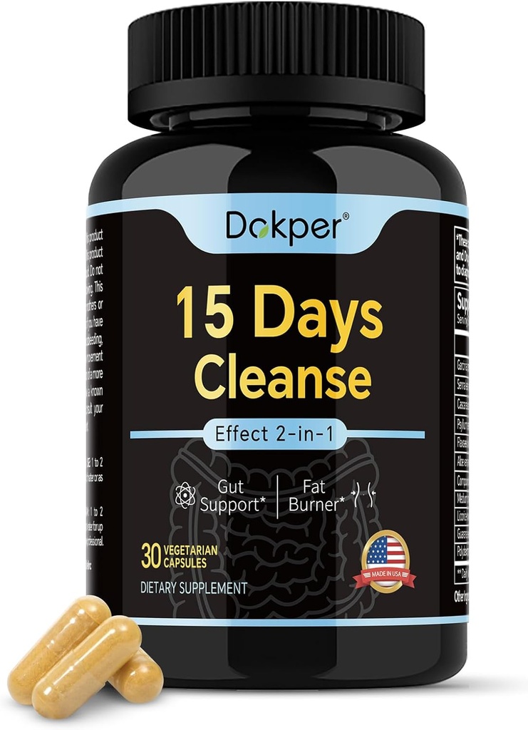 Natural Cleanse Detox, 15 Days 2-in-1 Gut Support, Colon Cleanse for Men &amp; Women, Senna Leaf, Cascara Sagrada, Psyllium Seed Husk Powder, Aloe Vera Extract, 30 Capsules