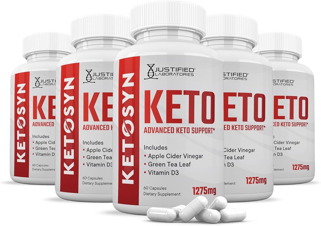 (5 Pack) Ketosyn Keto ACV Pills 1275MG Keto Support Blend Capsule Alternative to Keto ACV Gummies Formulado con Apple Cider Vinegar Extra Virgin Olive Oil Powder Green Tea Leaf 300 cápsulas