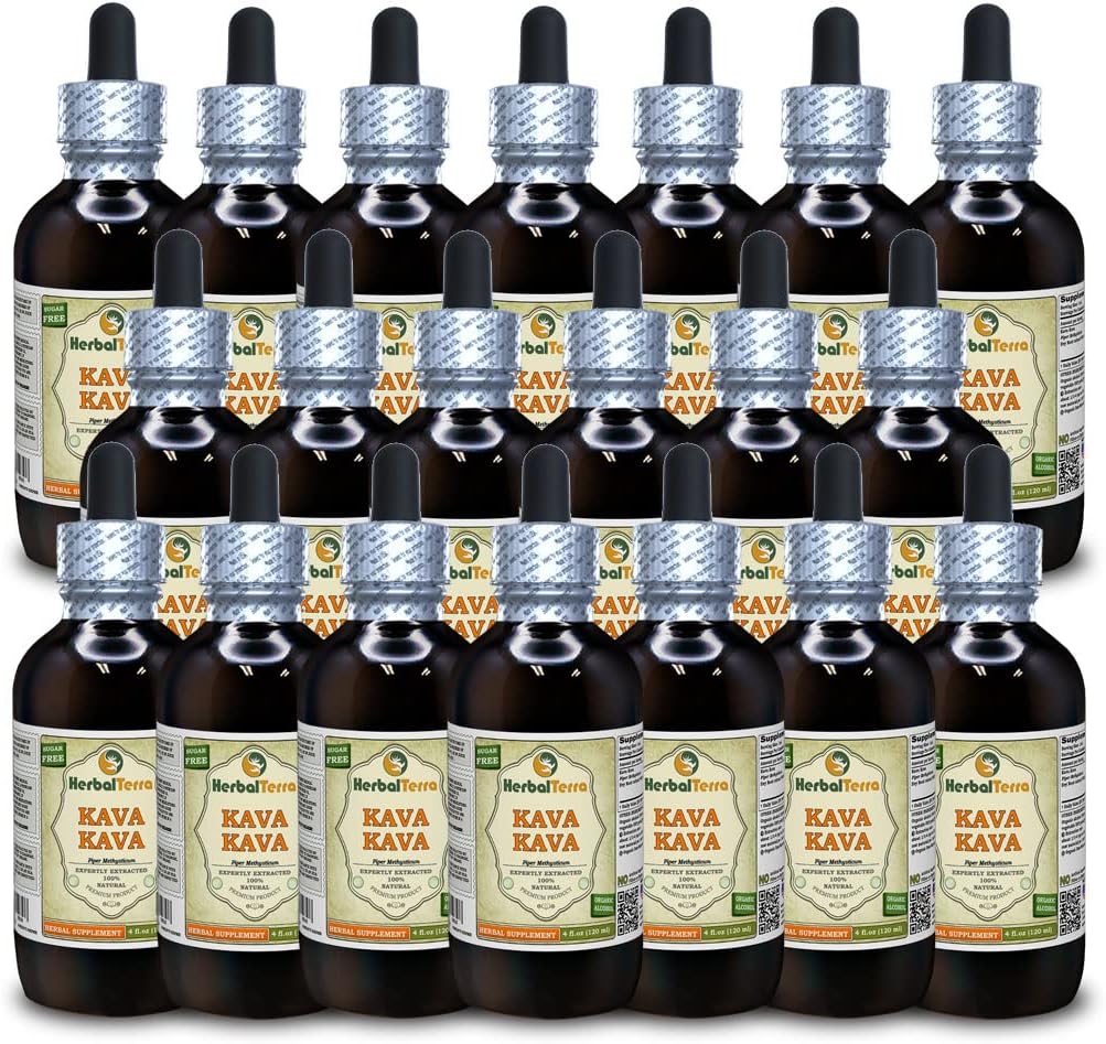 Kava Kava (Piper Methysticum) Tincture, Dried Root Liquid Extract (Marca: HerbalTerra, Proudly Made in USA) 20x4 fl.oz (20x120 ml)