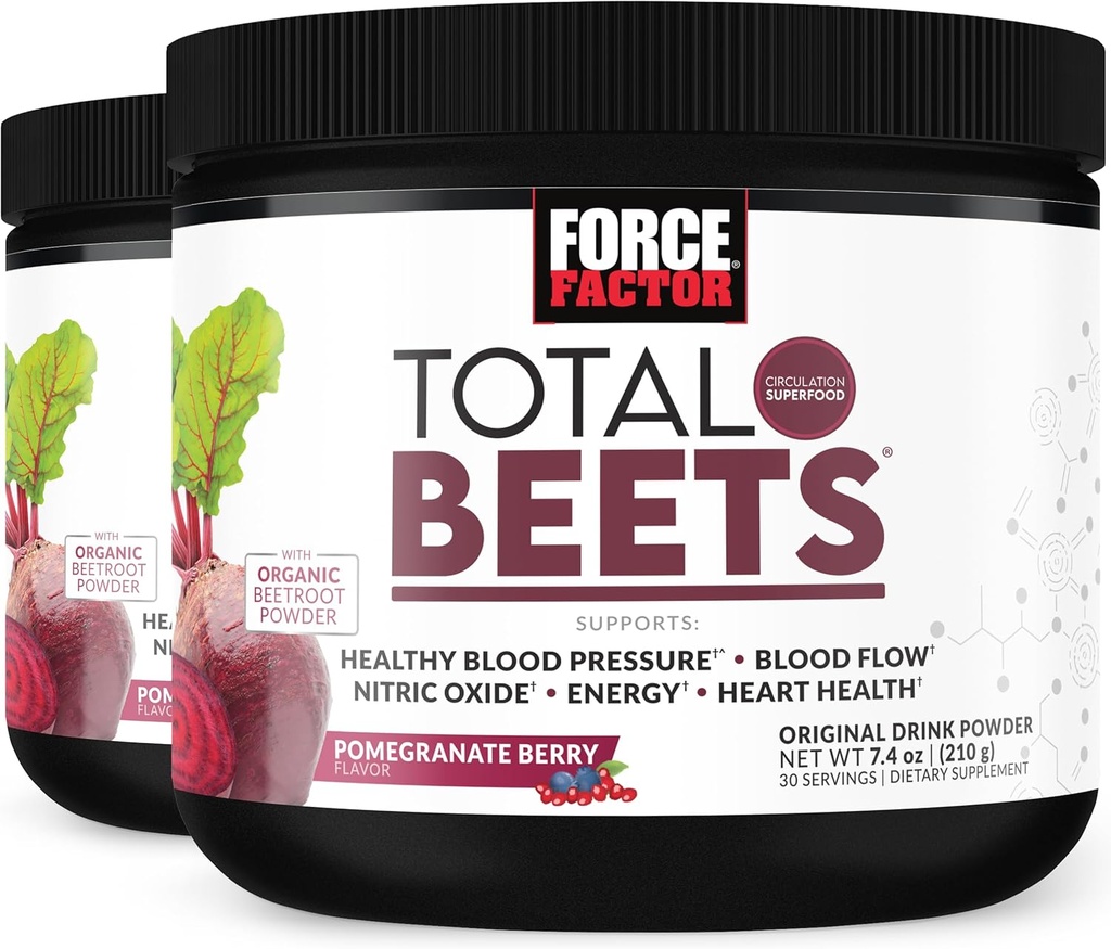 Factor de fuerza Beta de remolacha Total Powder mix Superfood con nitratos para soportar la circulación, óxido nítrico, energía, resistencia y resistencia, suplemento cardiovascular de salud cardíaca, 60 servidos, 2-Pack