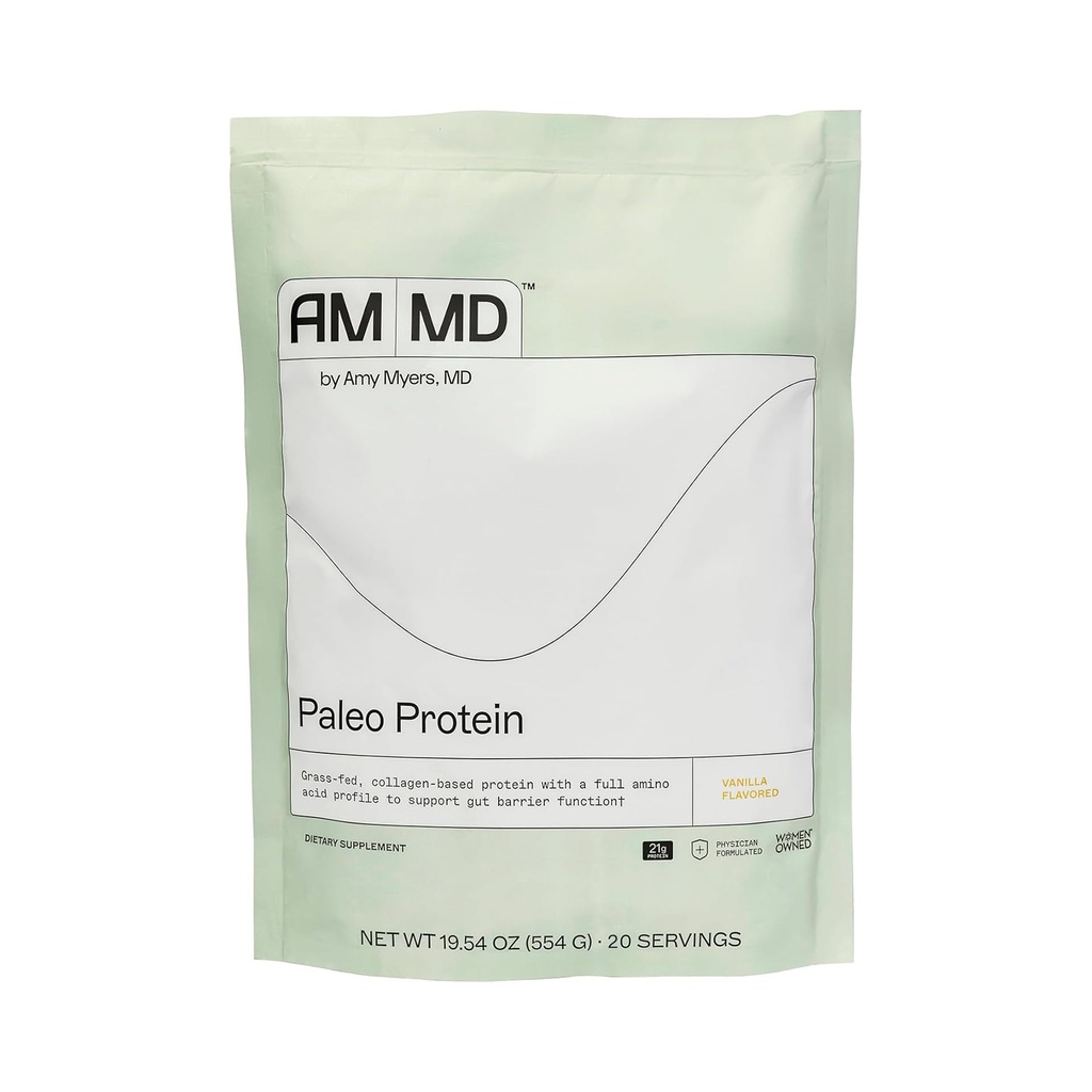 Amy Myers MD Paleo Protein Powder - con Peptides Collagen para Gut Health - Soportes Pelo, Esquía & uñas - No GMO, Libre de gluten, No-Dairy &amp; Más - Vanilla Bean - 19.54 oz (20 Servings)
