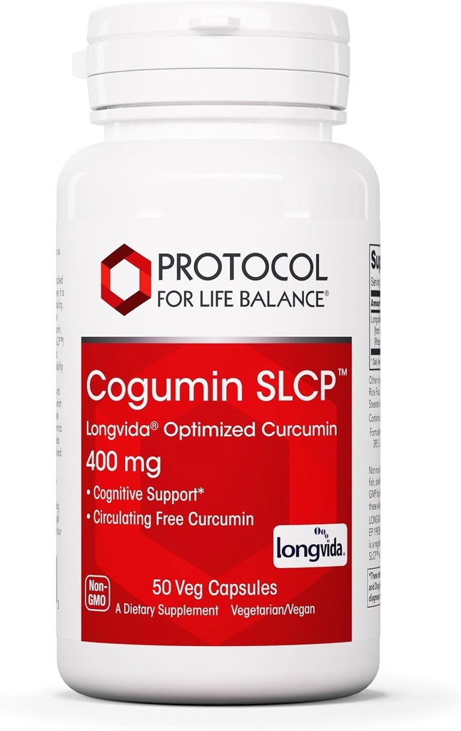 PROTOCOLO PARA LA VIDA BALANCE Cogumin SLCP 400mg Curcumin - Soporte neurológico - con Curcuma Longa Extracto - Apoyo cognitivo Suplemento - Vegan-Friendly & Non-GMO - 50 Veg Capsules