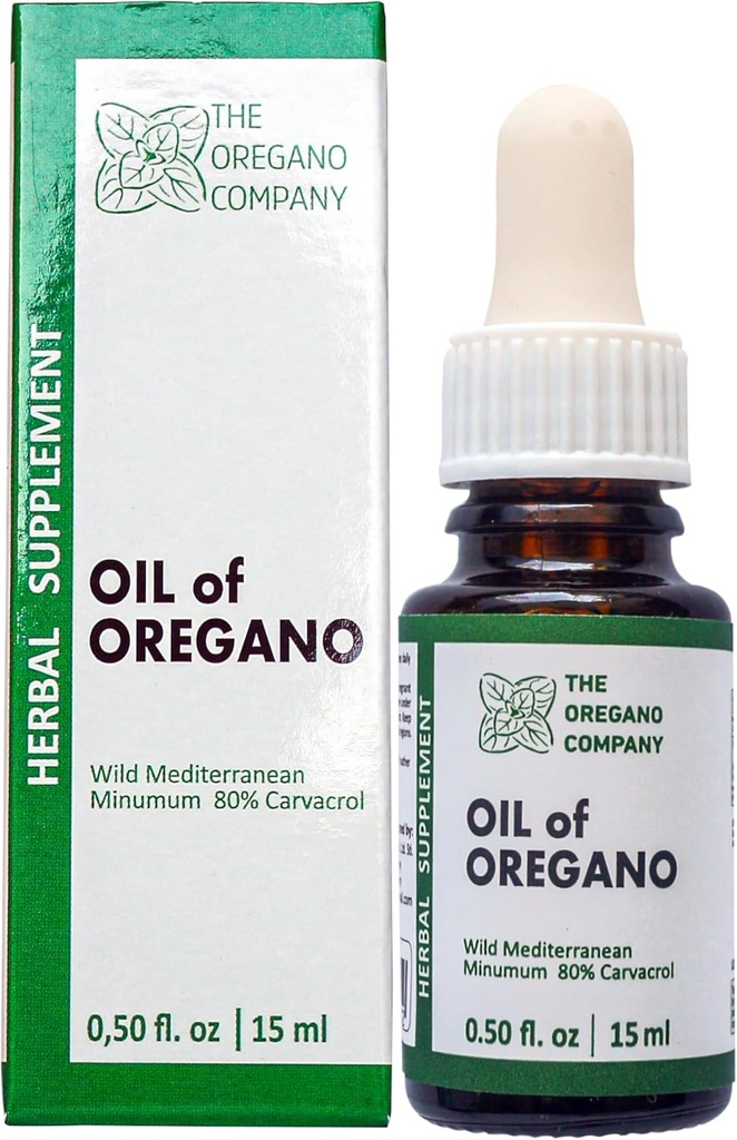 THE OREGANO COMPANY- Oil of Oregano 0.50 fl. oz 15 ml Líquido, gotas, Vegan, Vegetariano, Aceite De Oregano, Suplementos de Grado de Alimentos comestibles, Alta Potencia de Carvacrol Natural, Extracto de aceite de orégano Salvado Tintura
