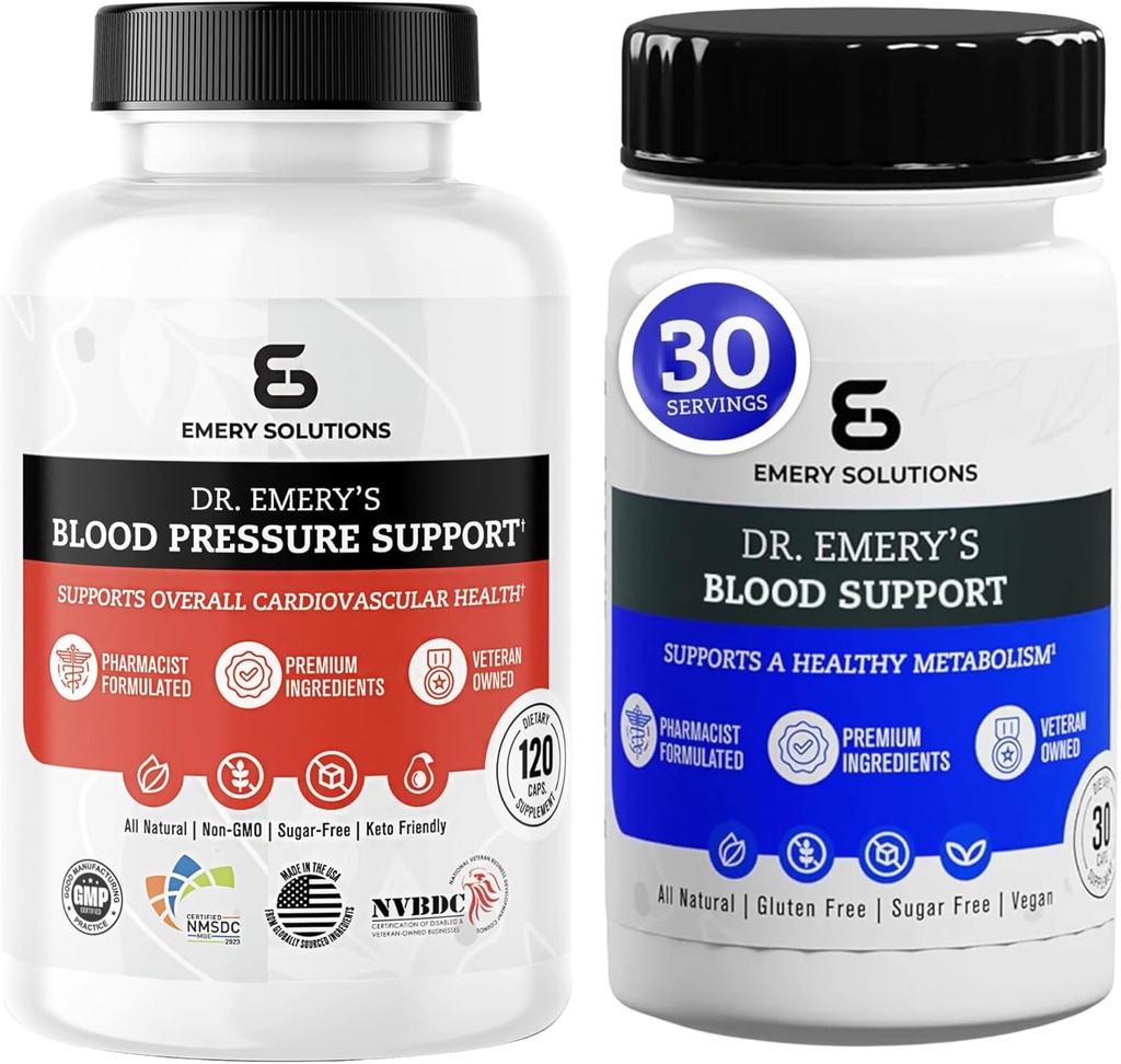 Apoyo a la presión sanguínea del Dr. Emery &amp; Sangre Capsules Magnesio D3 Potasio CoQ10 B6 B9 Vitaminas Zinc Vegan Sugar Gratis