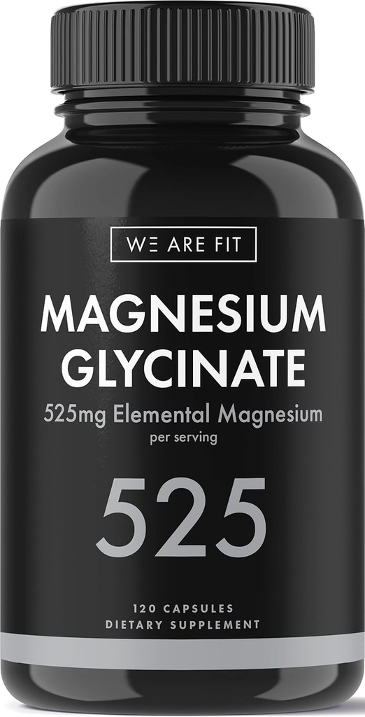 Magnesio Glycinate 525 mg Complejo Elemental -125% DV High Absorption Bioavailable Suplemento de Apoyo a los Niveles de Magnesio, Vegan " Non-GMO, 120 Veggie Caps