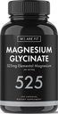 Magnesio Glycinate 525 mg Complejo Elemental -125% DV High Absorption Bioavailable Suplemento de Apoyo a los Niveles de Magnesio, Vegan " Non-GMO, 120 Veggie Caps