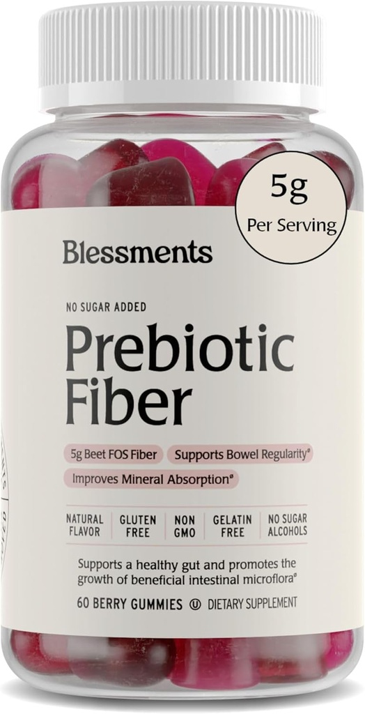 Gummies de fibra prebiótica para adultos " Niños sin azúcar adicional- 5g (60 conde) Altas Gummies de suplemento de fibra - Vegan - Keto Friendly - Suplementos de salud digestivos