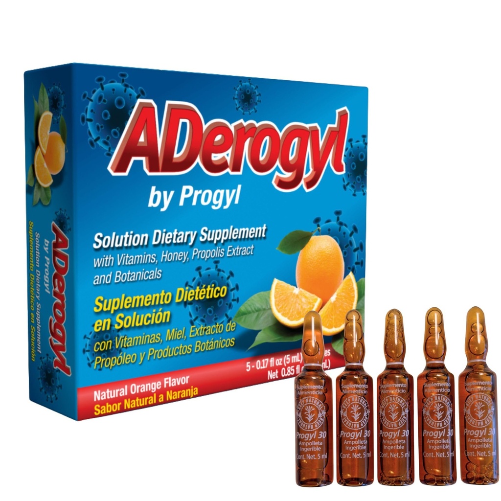 Vitaminas líquidas orales con A, C, D, E, Zinc, Bee Honey, Propolis y Extractos Botánicos - Natural Orange Flavor - 5 Immune Apoyo Suplemento Ampollas (0.85 fl oz / 25 ml)