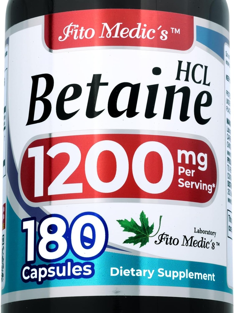 FITO MEDIC'S Lab TEN Betaine hcl ANTE Betaine Hydrochloride TEN180 Capsules TEN1200 mg ANTEBetaine ANTE Betaine Hydrochloride Supplement.