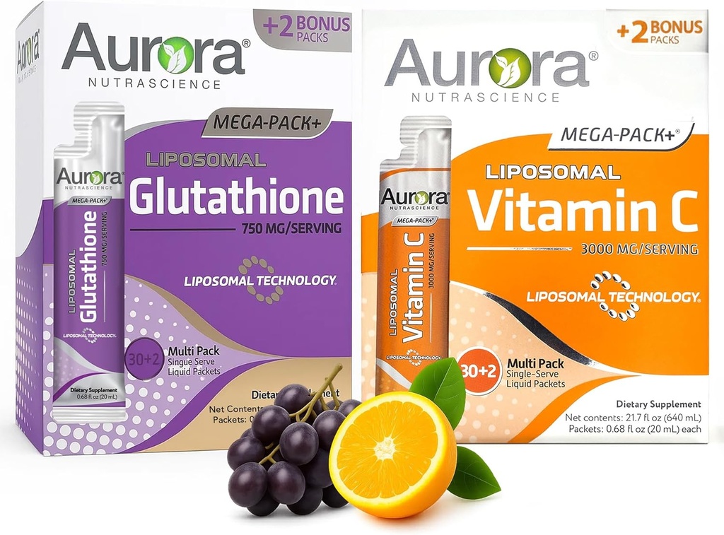 Vida Lifescience Aurora Nutrascience Mega Vitamina C &amp; Glutathione Bundle, 64 Packets ¦ Immune &amp; Antioxidant Support