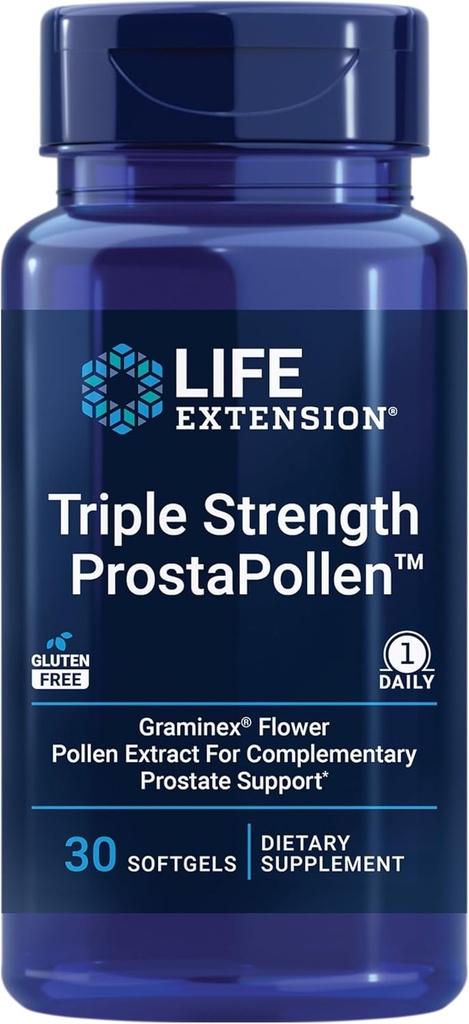 Ampliación de vida Triple fuerza ProstaPollenTM, Salud de próstata, Función de próstata, Extracto de Contaminación de Flores, Gluten Free, 30 softgels