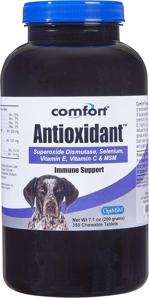 Kala Health COMFORT Antioxidant Supplement for Dogs, 350 Count, Immune Support and Helps Reduce Skin Allergies, Contains: MSM, Superoxide Dismutase, Selenium y Vitamina C &amp; E, Made in The USA