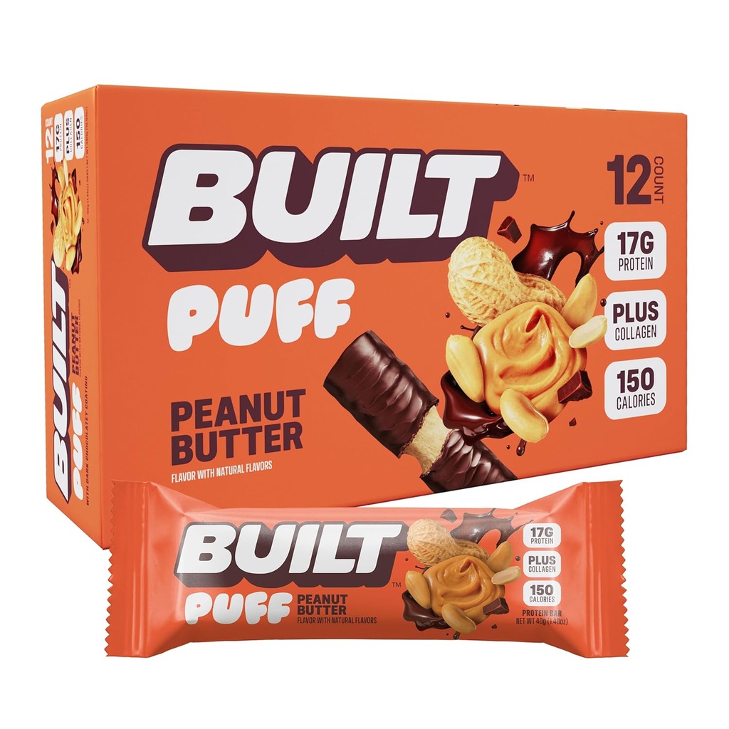 Bar, Puff Protein Bares, Peanut Butter Puff, 17g Protein Snacks, On-The-Go Bars, Sólo 150 Calories, 6g Azúcar, Collagen, Gluten Free, 12 Conde