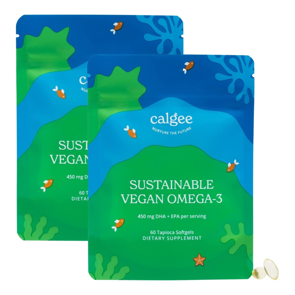 Calgee Vegan Omega 3-450mg DHA &amp; EPA Fatty Acids - Aceite de Algas Sostenibles - Aceite de pescado de base vegetal Alternativa - Softgels sin carrageenano (120 Ct)