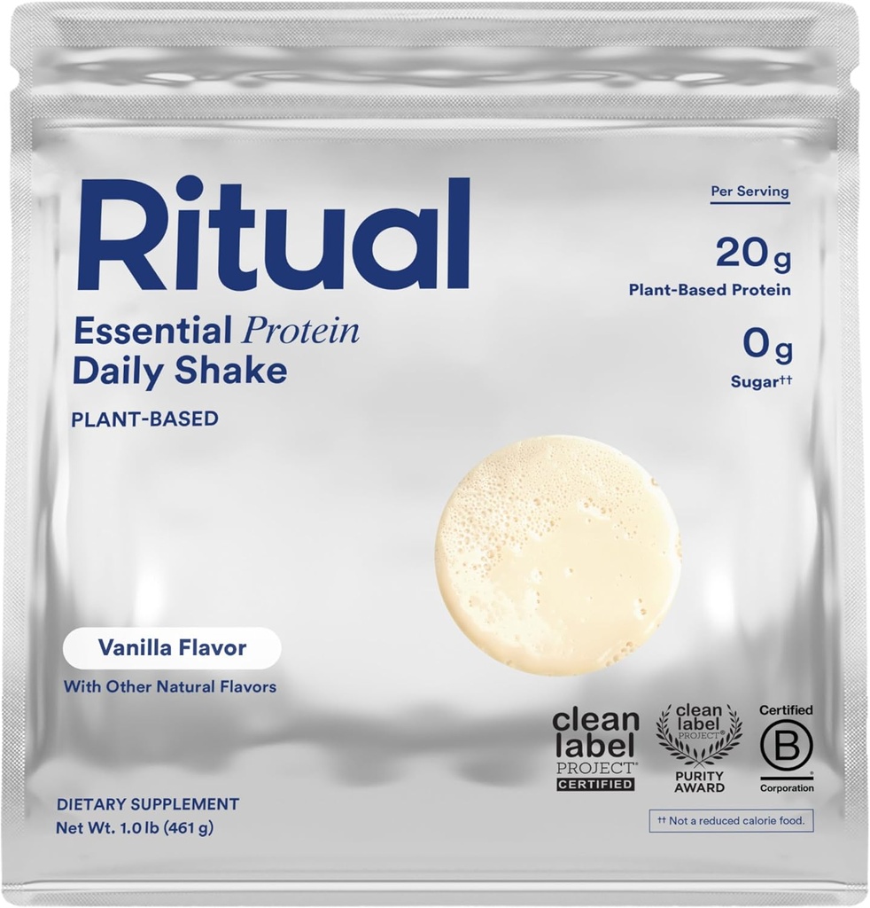 Polvo de proteína vegana ritual con BCAA: 20g Proteína orgánica de base vegetal de granjas regenerativas en EE.UU., Perfil de aminoácidos completos, libre de gluten, libre de azúcar, libre de lácteos, vainilla, 1 libras