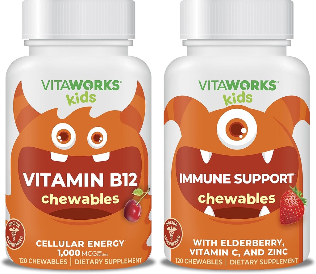 Kids Vitamin B12 Chewables + Elderberry + Zinc + C Chewables Bundle