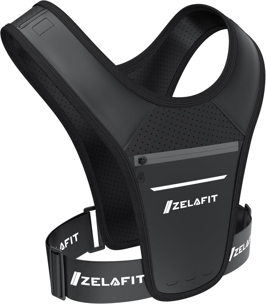 ZelaFitTM Running Vest for Women &amp; Hombre Running Phone Holder – Perfect for Running Gear, Running Accesorios, Running Essentials - Lightweight Chest Rig Phone Holder for Running (Black)