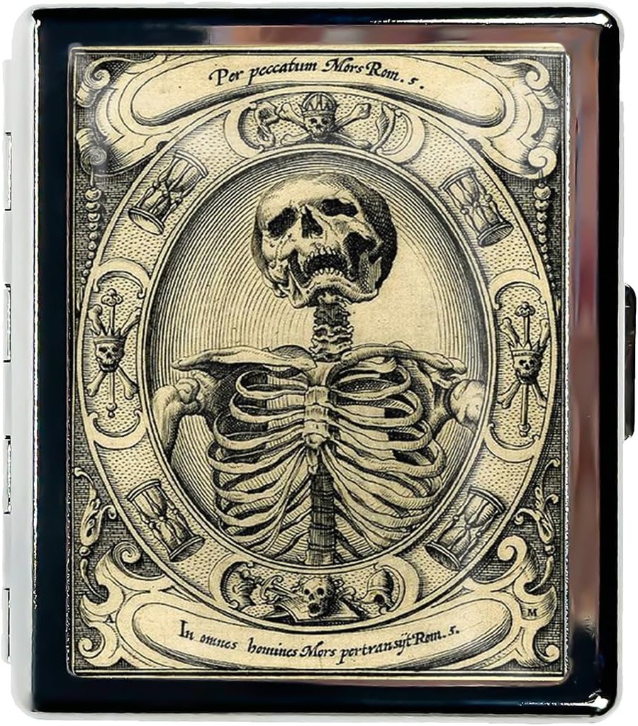 Organizador de pilas de viaje Funda de pequeña pill para Esenciales de Purse 7 Días Cute Pill Box con Mirror Caja de pill portátil para Pocket o Purse Pill Containe Travel Gifts (Skeleton Vintage)