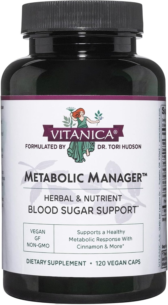 Vitanica Metabólica Manager - Suplemento herbario para apoyar la respuesta metabólica saludable - Suplemento dietético con vitamina D - Suplemento antioxidante vegano - 120 cápsulas